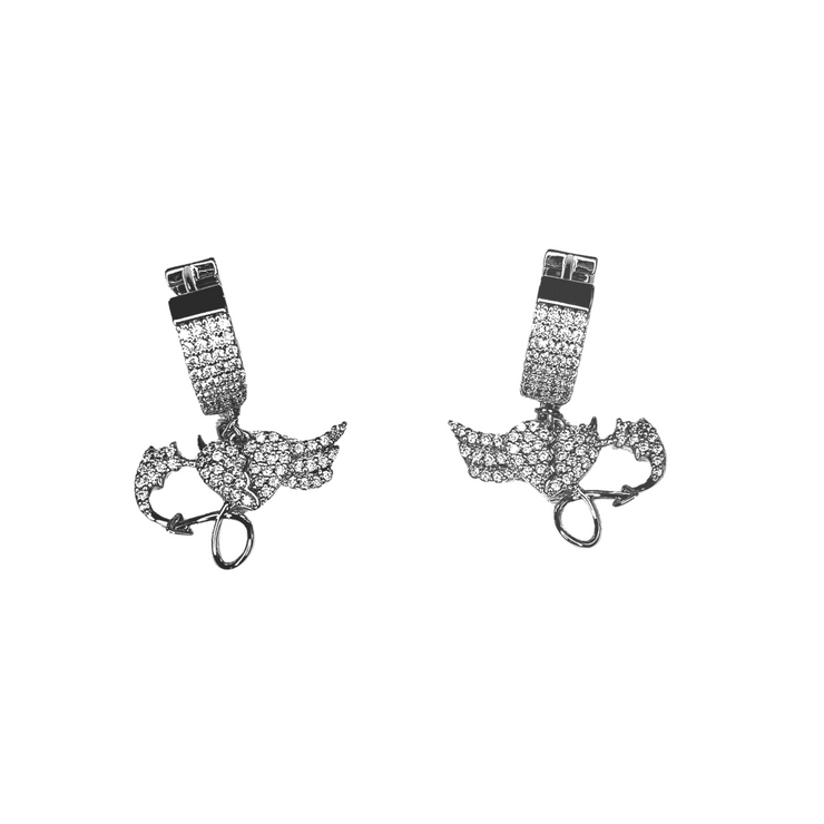 Silver Diamond Heart Cuff Earrings