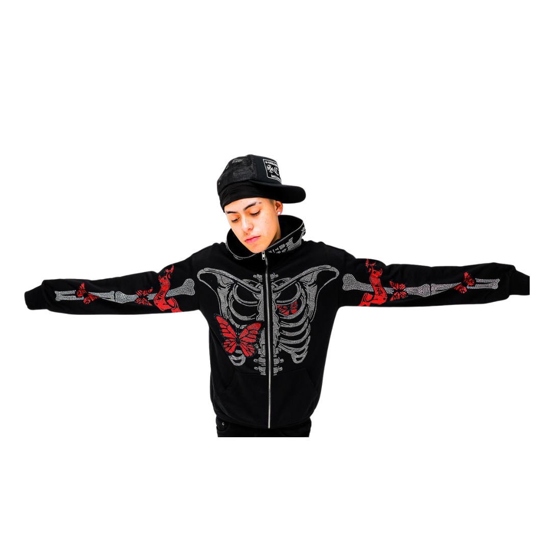 Red Butterfly Skelly Zip Up – Demons N Angels